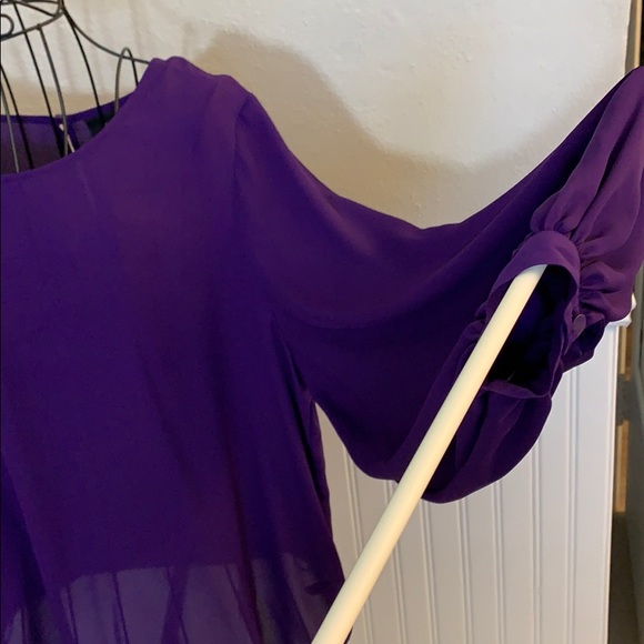 💚Worthington Sheer Long SleevePurpleBlouse WomenL - Picture 2 of 7